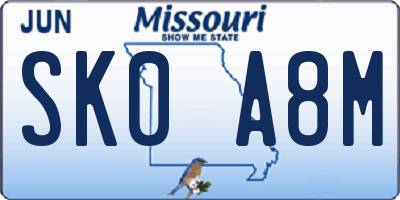MO license plate SK0A8M