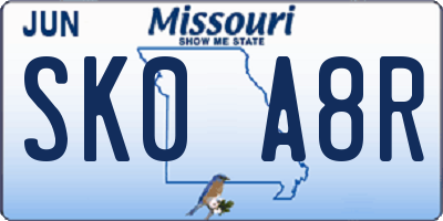 MO license plate SK0A8R