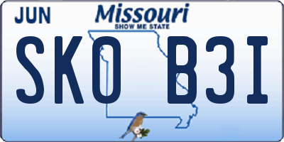 MO license plate SK0B3I