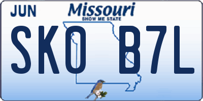 MO license plate SK0B7L
