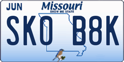 MO license plate SK0B8K