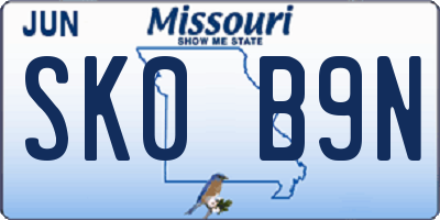 MO license plate SK0B9N