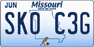 MO license plate SK0C3G