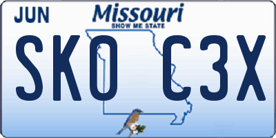 MO license plate SK0C3X