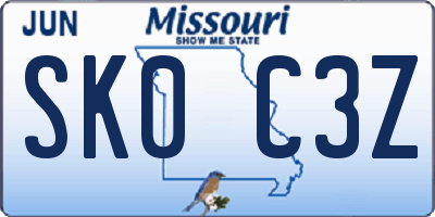 MO license plate SK0C3Z