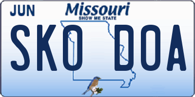 MO license plate SK0D0A