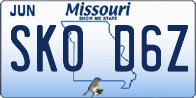 MO license plate SK0D6Z