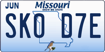 MO license plate SK0D7E