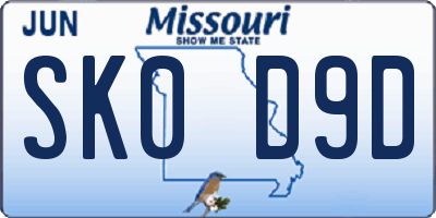 MO license plate SK0D9D