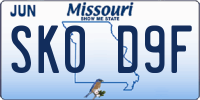 MO license plate SK0D9F