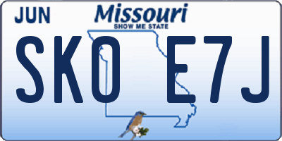 MO license plate SK0E7J