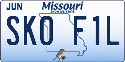 MO license plate SK0F1L