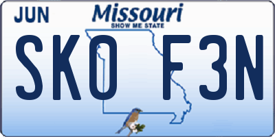 MO license plate SK0F3N