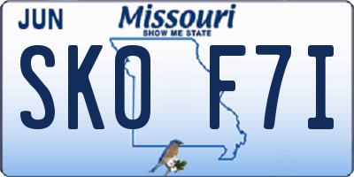 MO license plate SK0F7I