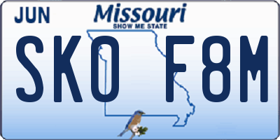 MO license plate SK0F8M