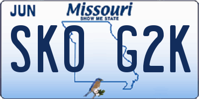 MO license plate SK0G2K