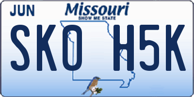 MO license plate SK0H5K