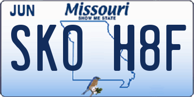MO license plate SK0H8F