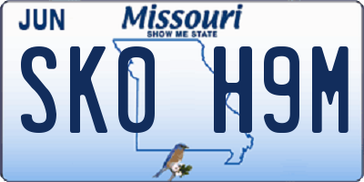 MO license plate SK0H9M