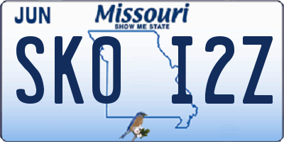 MO license plate SK0I2Z