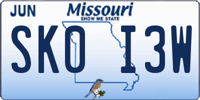 MO license plate SK0I3W