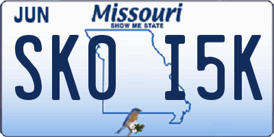 MO license plate SK0I5K