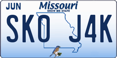 MO license plate SK0J4K