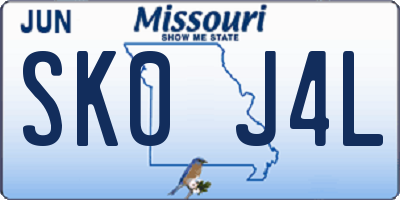MO license plate SK0J4L