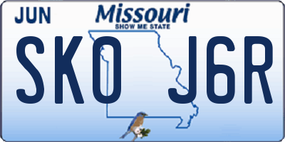 MO license plate SK0J6R