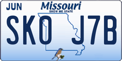 MO license plate SK0J7B