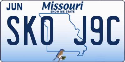 MO license plate SK0J9C