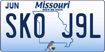 MO license plate SK0J9L
