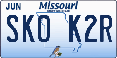 MO license plate SK0K2R