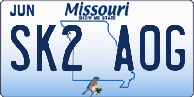 MO license plate SK2A0G