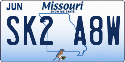 MO license plate SK2A8W