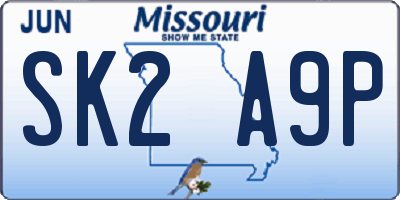 MO license plate SK2A9P