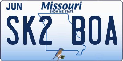 MO license plate SK2B0A