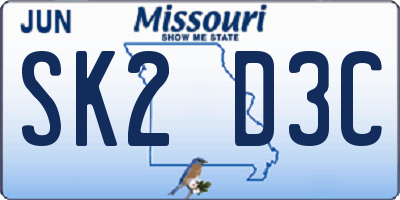 MO license plate SK2D3C