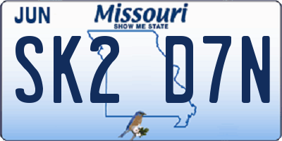 MO license plate SK2D7N