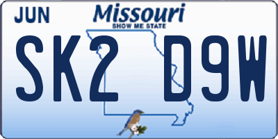 MO license plate SK2D9W