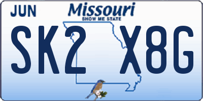 MO license plate SK2X8G