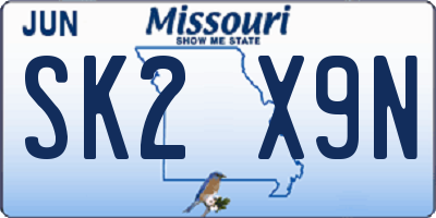 MO license plate SK2X9N