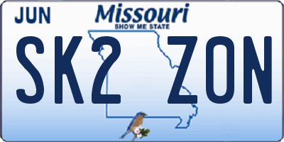 MO license plate SK2Z0N