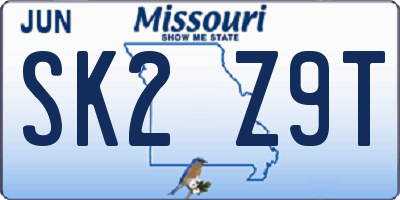 MO license plate SK2Z9T