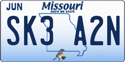 MO license plate SK3A2N