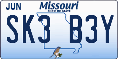 MO license plate SK3B3Y