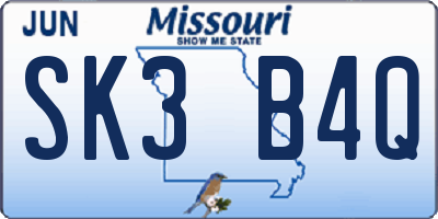 MO license plate SK3B4Q
