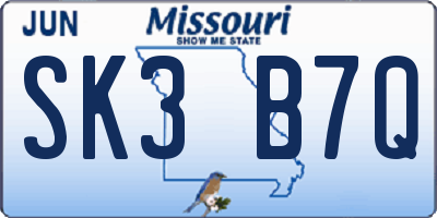 MO license plate SK3B7Q