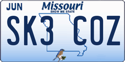 MO license plate SK3C0Z