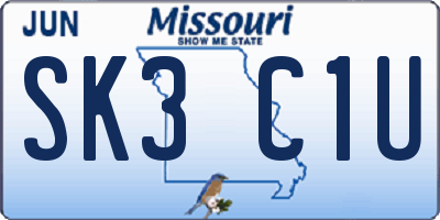 MO license plate SK3C1U